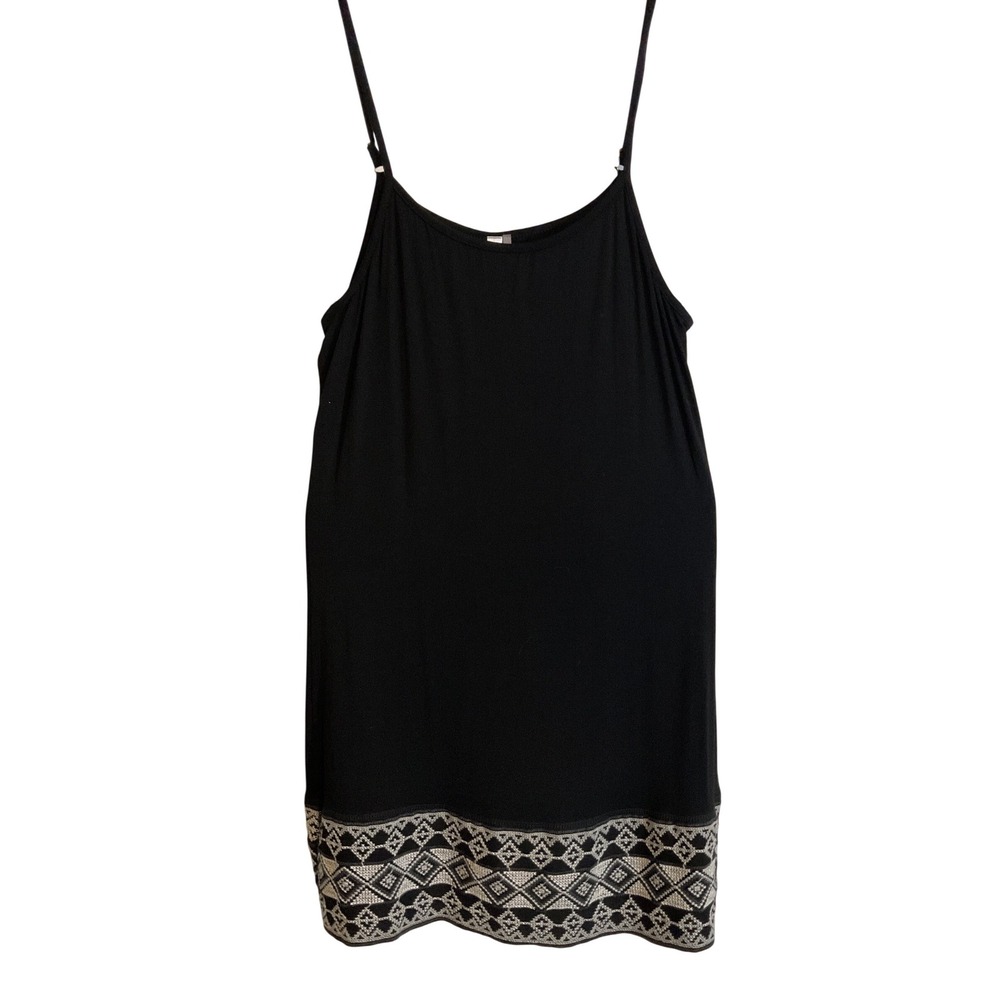Morena Black Geometric Embroidered Hem Spaghetti‎ Strap Dress Size S